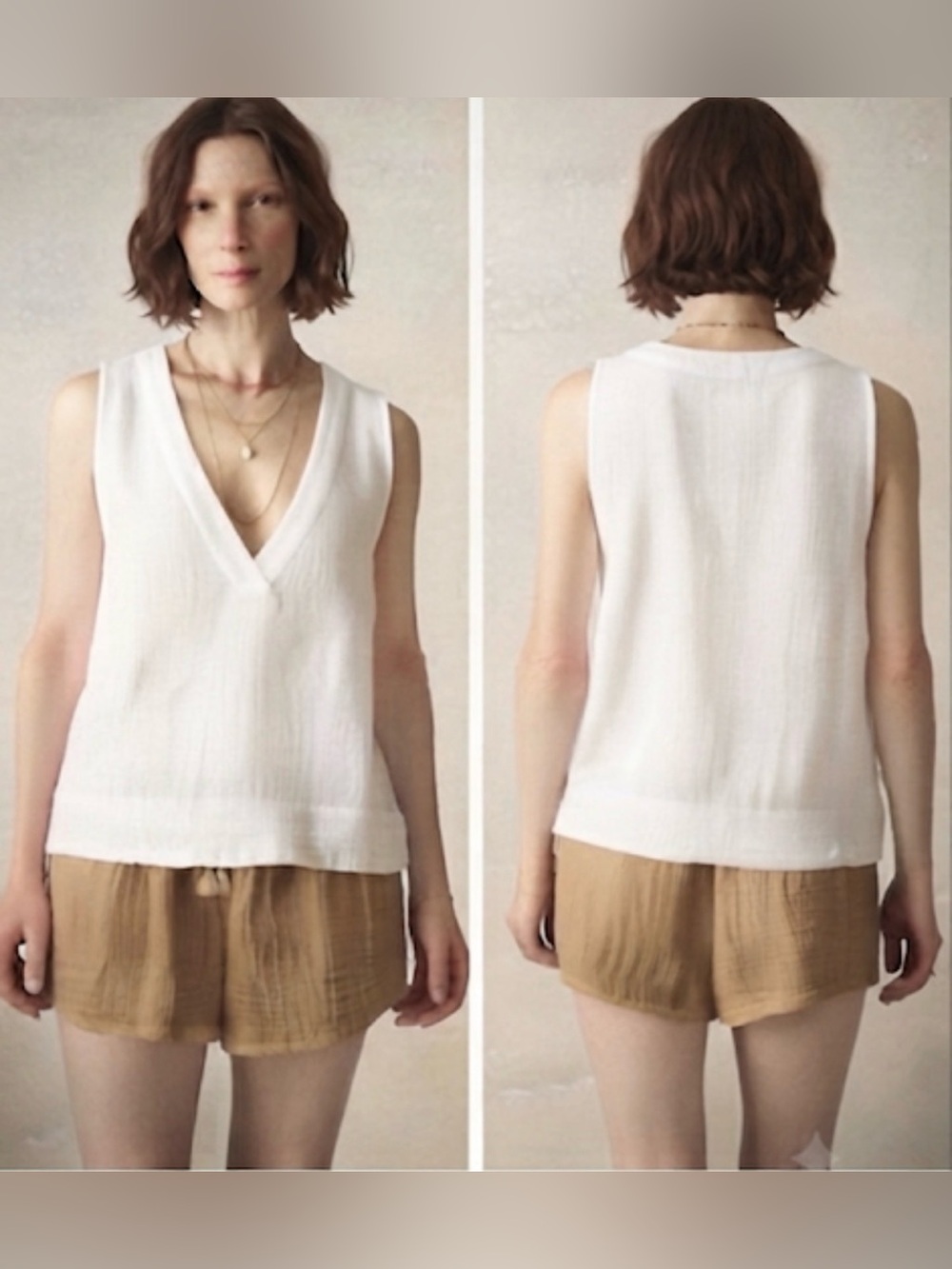 Faherty women’s Dune 100% organic cotton Gauze Popover tank top white V- neck S